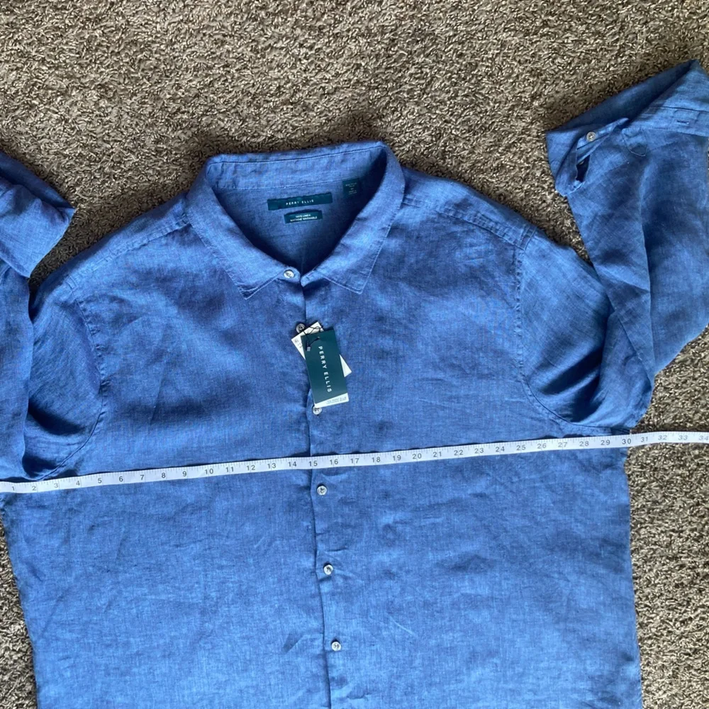 Perry Ellis 100% Linen Blue Button Down Shirt Women’s 3X NWT